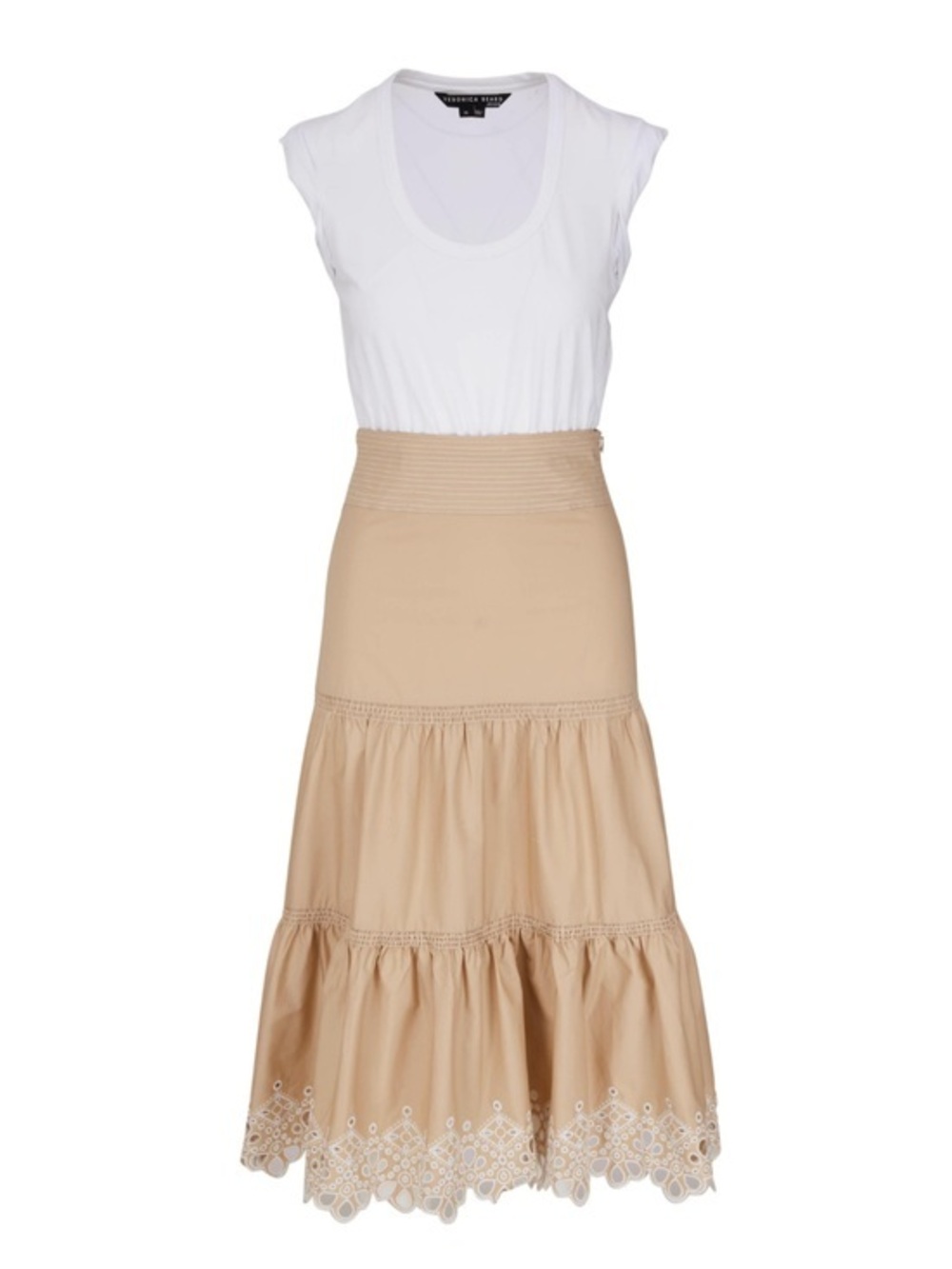 Veronica Beard Amaia Midi Dress Cottagecore Coastal Cowgirl White Khaki M